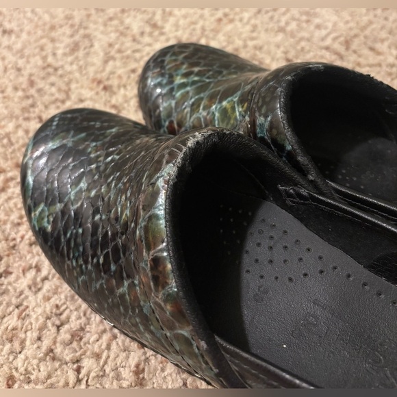 Danita Leather Snake Print Clogs, Blue/Green/Black, Size 36 - Picture 6 of 12
